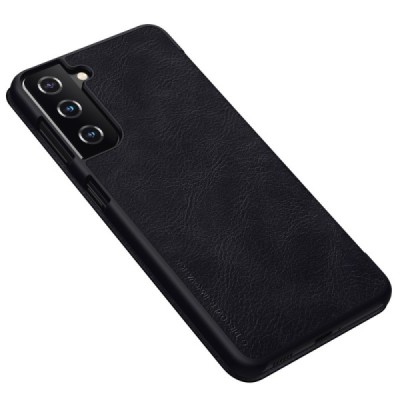 Samsung Galaxy S21+ (G996B) prabangus Nillkin Qin serijos juodas odinis atverčiamas dėklas - knygutė | Priedai.lt