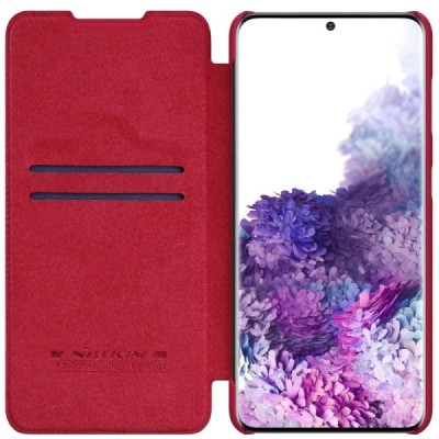 Samsung Galaxy S21+ (G996B) prabangus Nillkin Qin serijos raudonas odinis atverčiamas dėklas - knygutė | Priedai.lt