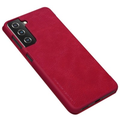 Samsung Galaxy S21+ (G996B) prabangus Nillkin Qin serijos raudonas odinis atverčiamas dėklas - knygutė | Priedai.lt