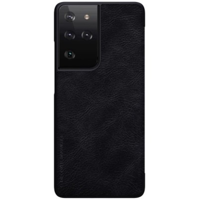 Samsung Galaxy S21 Ultra (G998B) prabangus Nillkin Qin serijos juodas odinis atverčiamas dėklas - knygutė | Priedai.lt