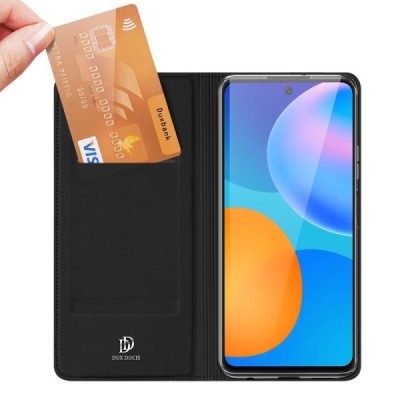 „Dux Ducis“ Skin serijos Huawei P smart 2021 juodas odinis atverčiamas dėklas | Priedai.lt