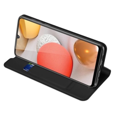 Dux Ducis Skin serijos Samsung Galaxy A12 (A125F) juodas odinis atverčiamas dėklas | Priedai.lt