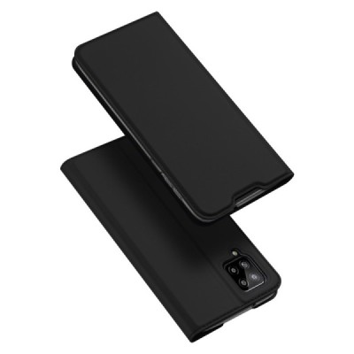 Dux Ducis Skin serijos Samsung Galaxy A12 (A125F) juodas odinis atverčiamas dėklas | Priedai.lt