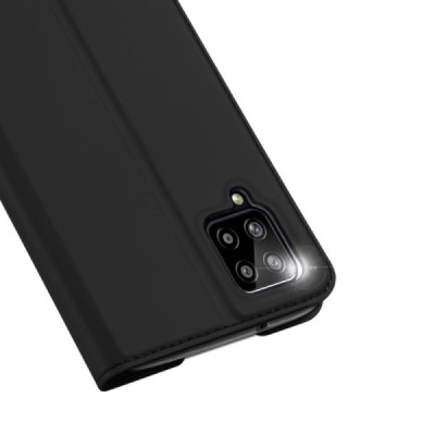 Dux Ducis Skin serijos Samsung Galaxy A12 (A125F) juodas odinis atverčiamas dėklas | Priedai.lt