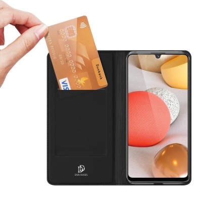 Dux Ducis Skin serijos Samsung Galaxy A42 5G juodas odinis atverčiamas dėklas | Priedai.lt