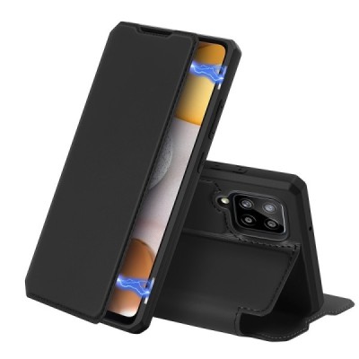 Dux Ducis Skin X serijos Samsung Galaxy A42 5G juodas odinis atverčiamas dėklas | Priedai.lt