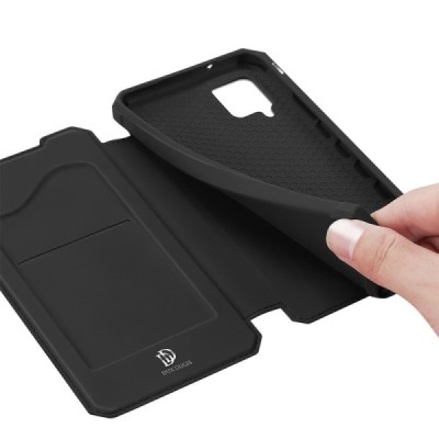 Dux Ducis Skin X serijos Samsung Galaxy A42 5G juodas odinis atverčiamas dėklas | Priedai.lt