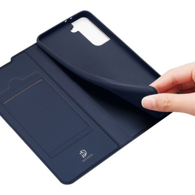 Dux Ducis Skin serijos Samsung Galaxy S21 (G991B) mėlynas odinis atverčiamas dėklas | Priedai.lt