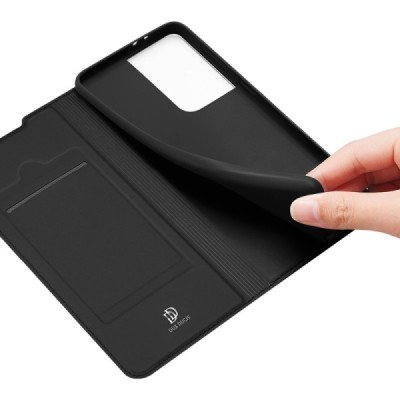 Dux Ducis Skin serijos Samsung Galaxy S21 Ultra (G998B) juodas odinis atverčiamas dėklas | Priedai.lt