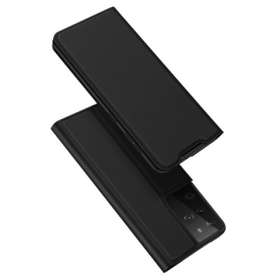 Dux Ducis Skin serijos Samsung Galaxy S21 Ultra (G998B) juodas odinis atverčiamas dėklas | Priedai.lt