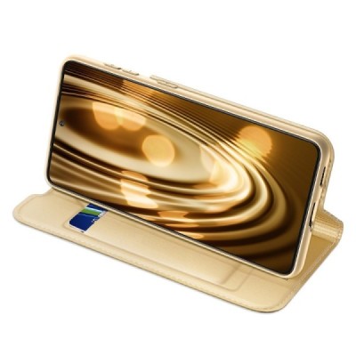 Dux Ducis Skin serijos Samsung Galaxy S21 Ultra (G998B) auksinis odinis atverčiamas dėklas | Priedai.lt