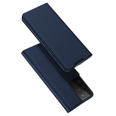 Dux Ducis Skin serijos Samsung Galaxy S21 Ultra (G998B) mėlynas odinis atverčiamas dėklas | Priedai.lt