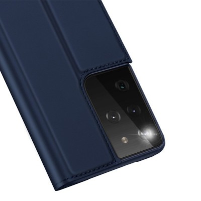 Dux Ducis Skin serijos Samsung Galaxy S21 Ultra (G998B) mėlynas odinis atverčiamas dėklas | Priedai.lt