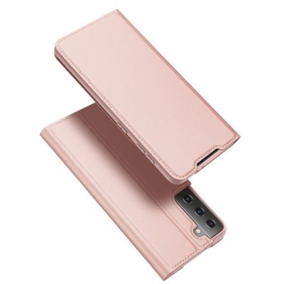 Dux Ducis Skin serijos Samsung Galaxy S21+ (G996B) rožinis odinis atverčiamas dėklas | Priedai.lt