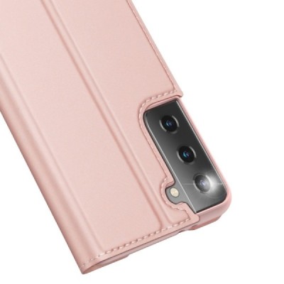 Dux Ducis Skin serijos Samsung Galaxy S21+ (G996B) rožinis odinis atverčiamas dėklas | Priedai.lt