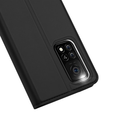 Dux Ducis Skin serijos Xiaomi Mi 10T (Mi 10T Pro) juodas odinis atverčiamas dėklas | Priedai.lt