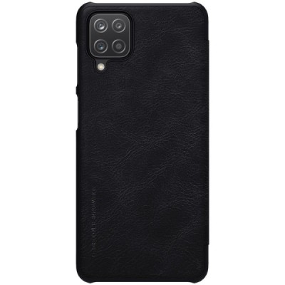 Prabangus „Nillkin“ Qin serijos juodas odinis atverčiamas Samsung Galaxy A12 (A125F) dėklas | Priedai.lt