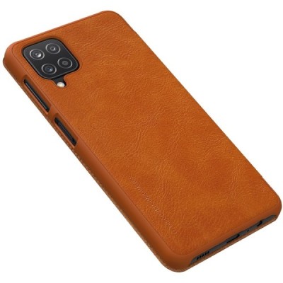 Prabangus „Nillkin“ Qin serijos rudas odinis atverčiamas Samsung Galaxy A12 (A125F) dėklas | Priedai.lt