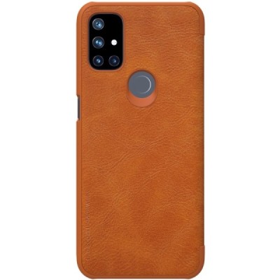 Prabangus „Nillkin“ Qin serijos rudas odinis atverčiamas OnePlus Nord N10 5G dėklas | Priedai.lt