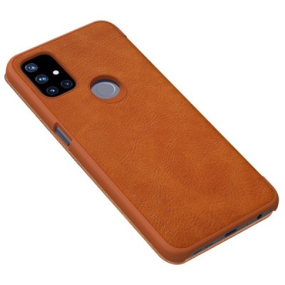 Prabangus „Nillkin“ Qin serijos rudas odinis atverčiamas OnePlus Nord N10 5G dėklas | Priedai.lt