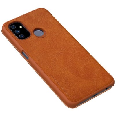 Prabangus „Nillkin“ Qin serijos rudas odinis atverčiamas OnePlus Nord N100 dėklas | Priedai.lt
