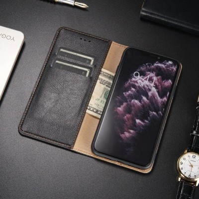 Solidus Samsung Galaxy S21 Ultra (G998B) juodas odinis atverčiamas dėklas | Priedai.lt
