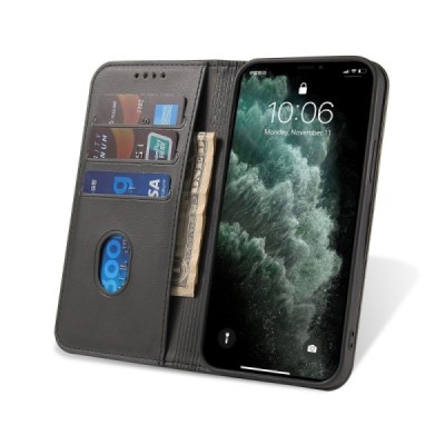 Samsung Galaxy S21 Ultra (G998B) „Split“ juodas odinis atverčiamas dėklas - knygutė | Priedai.lt