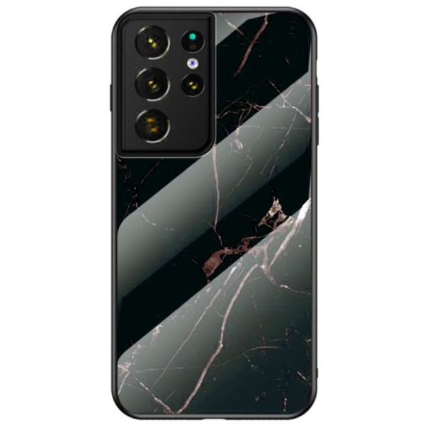 „Marble“ kieto silikono (TPU) dėklas - juodas / auksinis (Galaxy S21 Ultra)