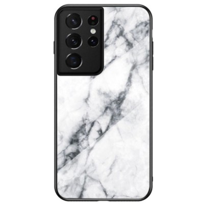 Samsung Galaxy S21 Ultra (G998B) „Marble“ kieto silikono TPU baltas dėklas - nugarėlė | Priedai.lt