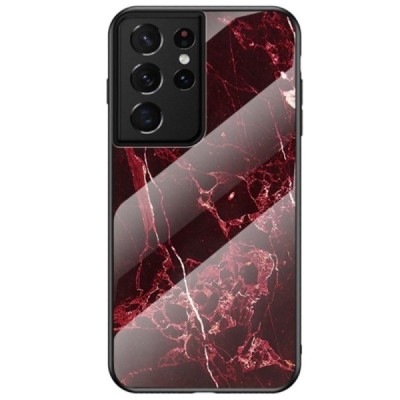 Samsung Galaxy S21 Ultra (G998B) „Marble“ kieto silikono TPU juodas / raudonas dėklas - nugarėlė | Priedai.lt