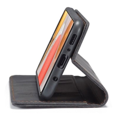 Samsung Galaxy S21 (G991B) CaseMe Retro solidus atverčiamas juodas odinis dėklas - knygutė | Priedai.lt
