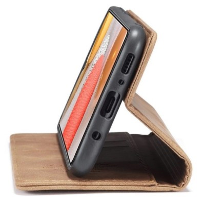 Samsung Galaxy S21 (G991B) CaseMe Retro solidus atverčiamas rudas odinis dėklas - knygutė | Priedai.lt