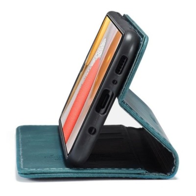 Samsung Galaxy S21 (G991B) CaseMe Retro solidus atverčiamas žalias odinis dėklas - knygutė | Priedai.lt