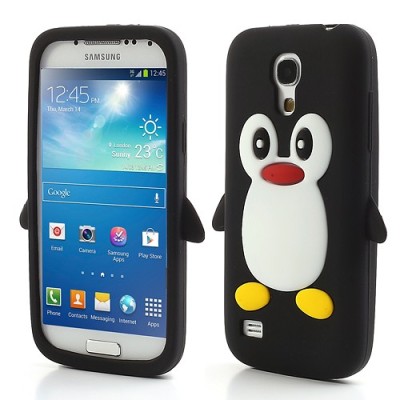 Žaismingas silikoninis Samsung Galaxy S4 mini i9195 dėklas (dėkliukas) pingvinas / Priedai.lt