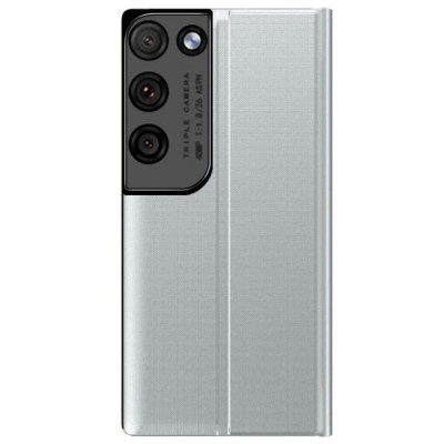 Samsung Galaxy S21 Ultra (G998B) View Line sidabrinis atverčiamas dėklas - knygutė | Priedai.lt