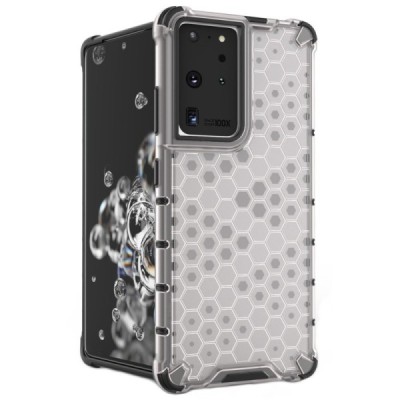 Honeycomb sustiprintos apsaugos Samsung Galaxy S21 Ultra (G998B) skaidrus kieto silikono (TPU) ir plastiko dėklas | Priedai.lt
