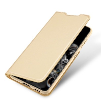 Dux Ducis Skin serijos Samsung Galaxy S21 (G991B) auksinis odinis atverčiamas dėklas | Priedai.lt