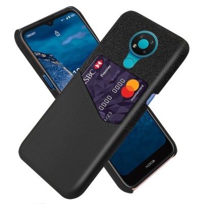 „KSQ“ Shell Nokia 3.4 juodas odinis dėklas - nugarėlė su kišenėle kortelėms | Priedai.lt