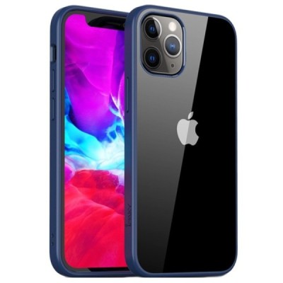 Apple iPhone 12 (12 Pro) „IPAKY“ Royal silikoninis skaidrus permatomas dėklas su mėlynu rėmeliu | Priedai.lt