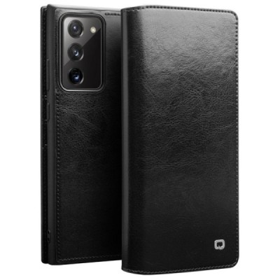 Samsung Galaxy Note 20 (N980F) „QIALINO“ atverčiamas juodas odinis dėklas - knygutė | Priedai.lt
