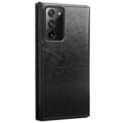 Samsung Galaxy Note 20 (N980F) „QIALINO“ atverčiamas juodas odinis dėklas - knygutė | Priedai.lt