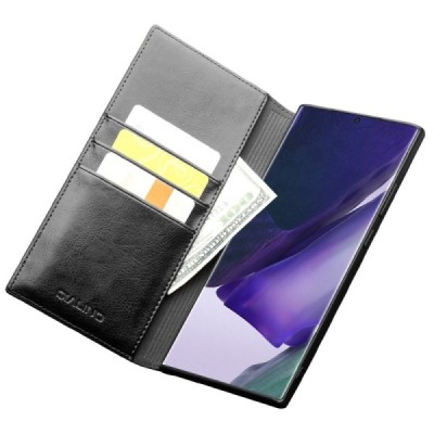 Samsung Galaxy Note 20 (N980F) „QIALINO“ atverčiamas juodas odinis dėklas - knygutė | Priedai.lt