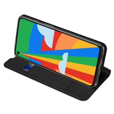 „Dux Ducis“ Skin serijos Google Pixel 5 juodas odinis atverčiamas dėklas | Priedai.lt