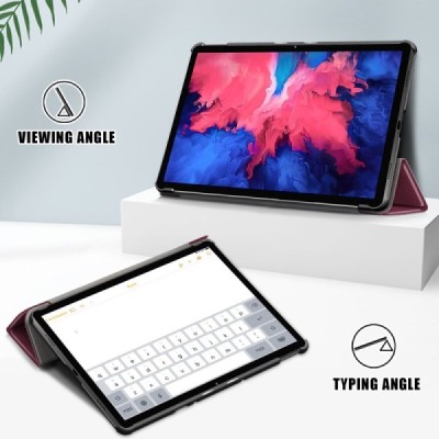 Lenovo Tab P11 11" (J606F) atverčiamas bordo odinis dėklas (sulankstomas) | Priedai.lt