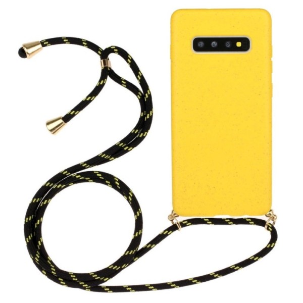 „Strap“ kieto silikono (TPU) dėklas - geltonas (Galaxy S10)