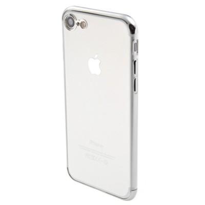 Apple iPhone 7 (iPhone 8, SE 2020) „Sulada“ kieto silikono (TPU) silikoninis skaidrus permatomas plonas dėklas su sidabriniu rėm