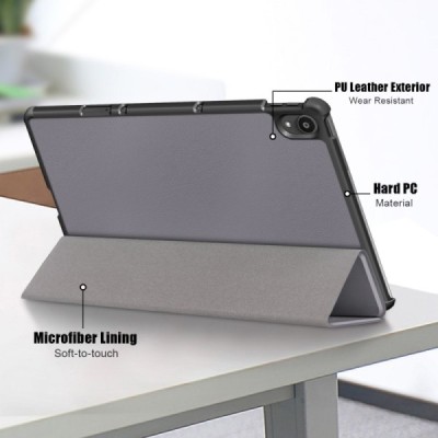 Lenovo Tab P11 11" (J606F) atverčiamas pilkas odinis dėklas (sulankstomas) | Priedai.lt