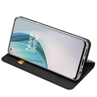 „Dux Ducis“ Skin serijos OnePlus Nord N10 5G juodas odinis atverčiamas dėklas | Priedai.lt