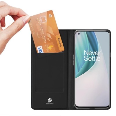„Dux Ducis“ Skin serijos OnePlus Nord N10 5G juodas odinis atverčiamas dėklas | Priedai.lt