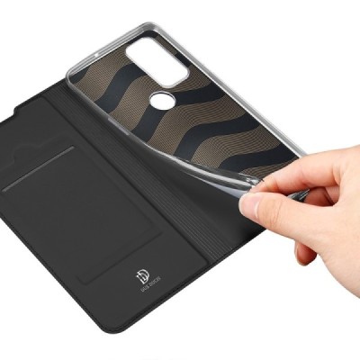 „Dux Ducis“ Skin serijos OnePlus Nord N10 5G juodas odinis atverčiamas dėklas | Priedai.lt